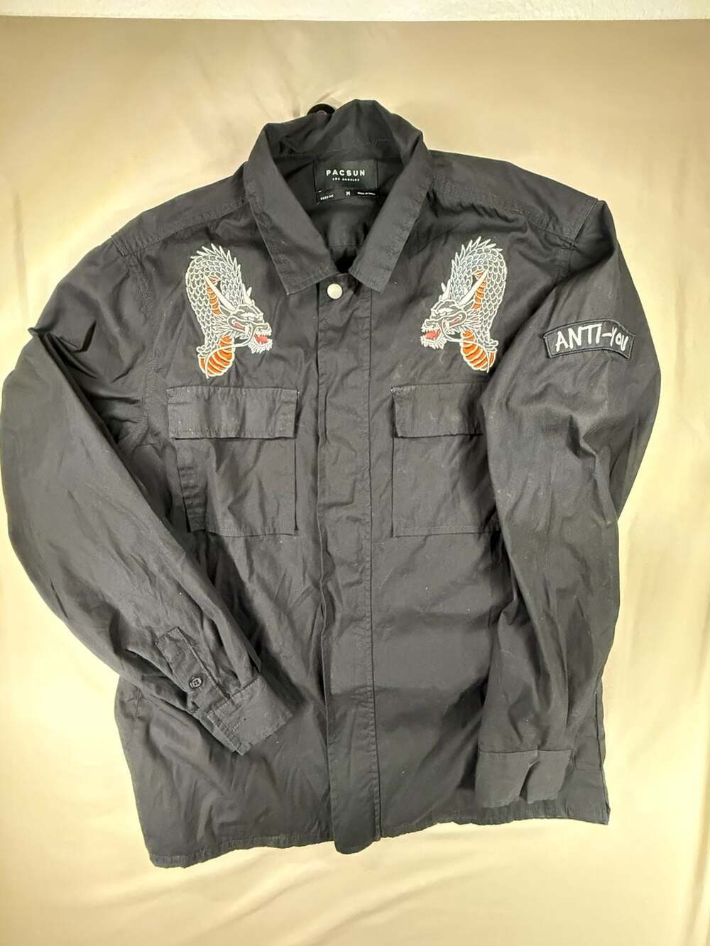 Pacsun Dragon Jacket Size M Black Embroidered Anti-You